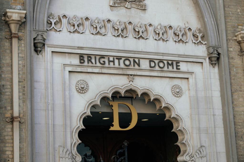 Close up of the brighton dome sign and entrance