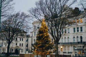 Christmas in Brighton, with white buildings in the background