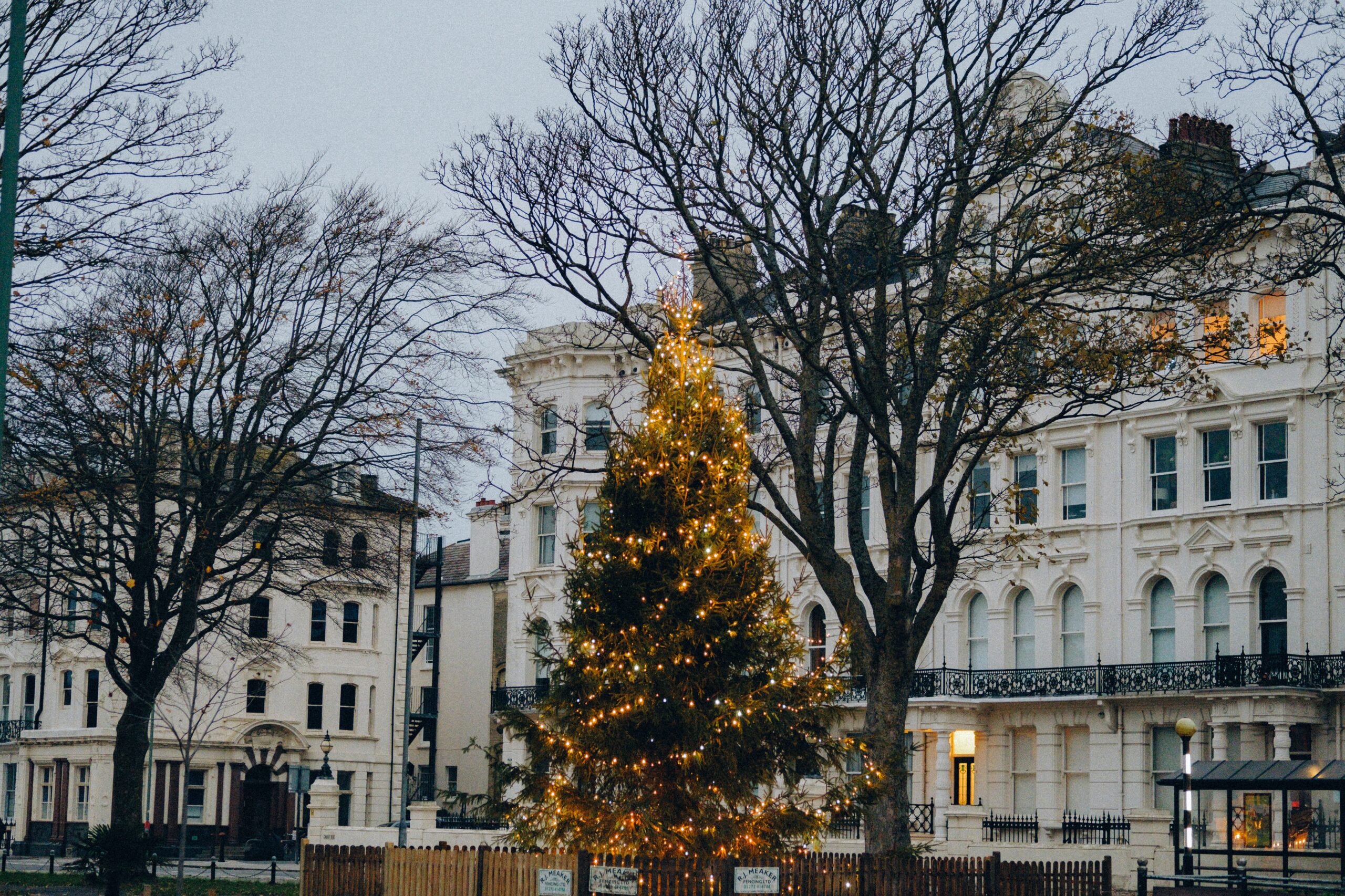 Christmas in Brighton, with white buildings in the background