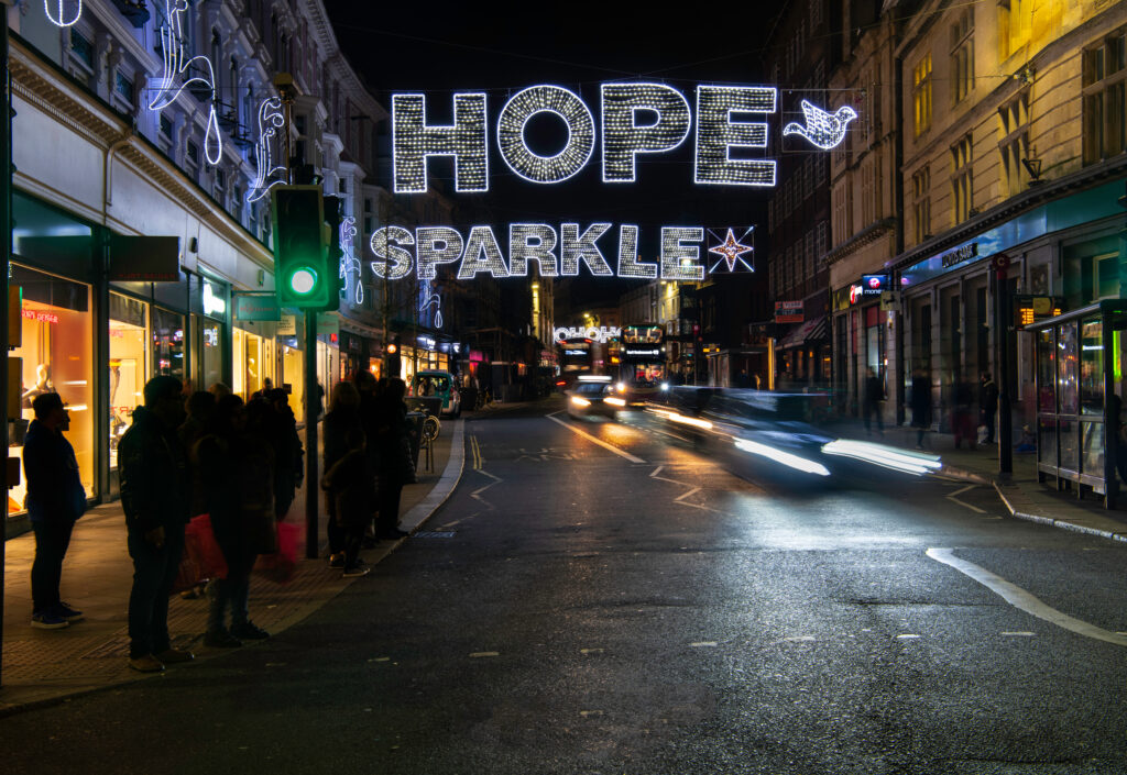 Christmas lights on Western Road in Brighton